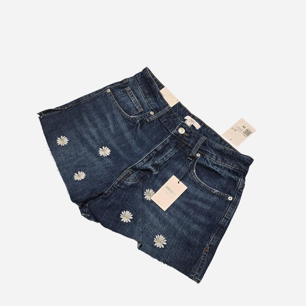 Forever 21 Blue Denim Shorts Embroidered Daisies- 29